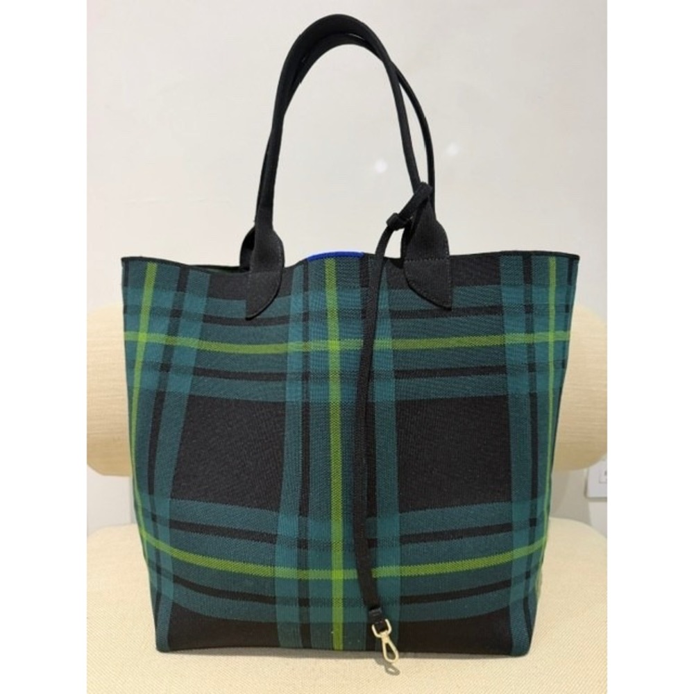Authentic Rothy's The Essential Tote Green Plaid Sustainable Knit Shoulder Bag
